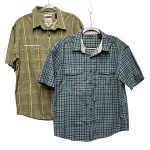 REI Organic Cotton Shirts Lot 2 Mens Large Plaid Short Sleeve Hiking